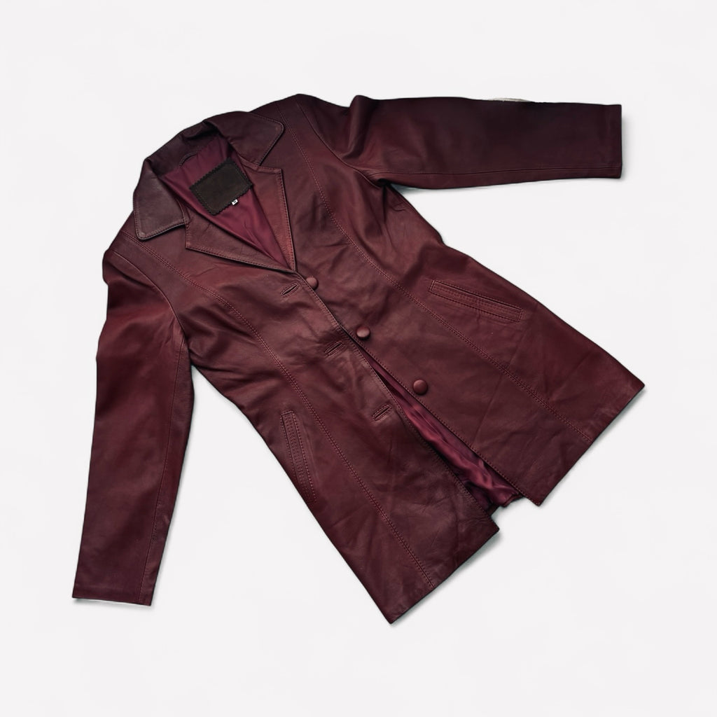 PEPE Red Coat - Genuine Leather Femme Fatale Open-Chest Design