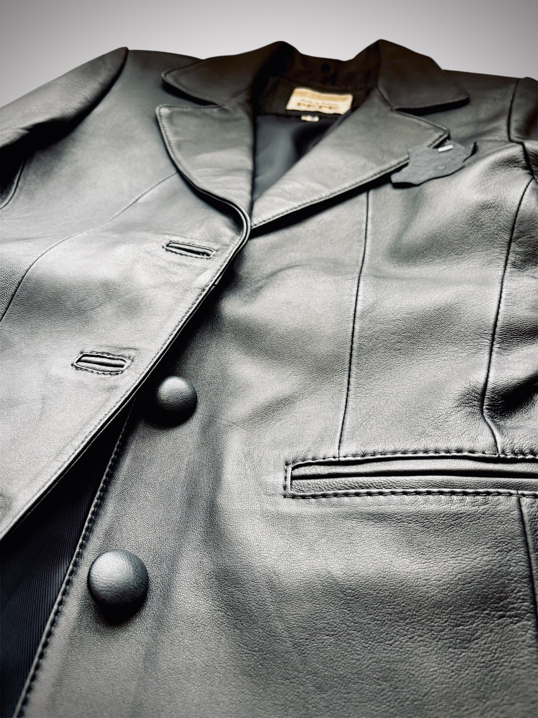 PEPE Black Genuine Leather Open-Chest Coat