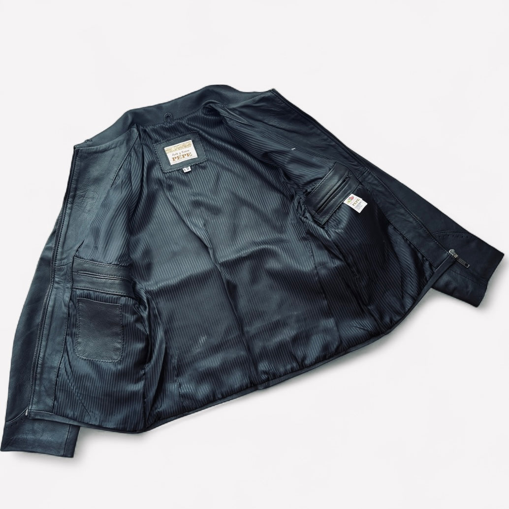 PEPE Black Genuine Leather Biker Sexy Jacket