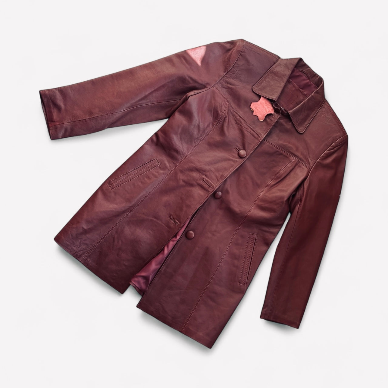 PEPE Red Leather Coat - The Femme Fatale